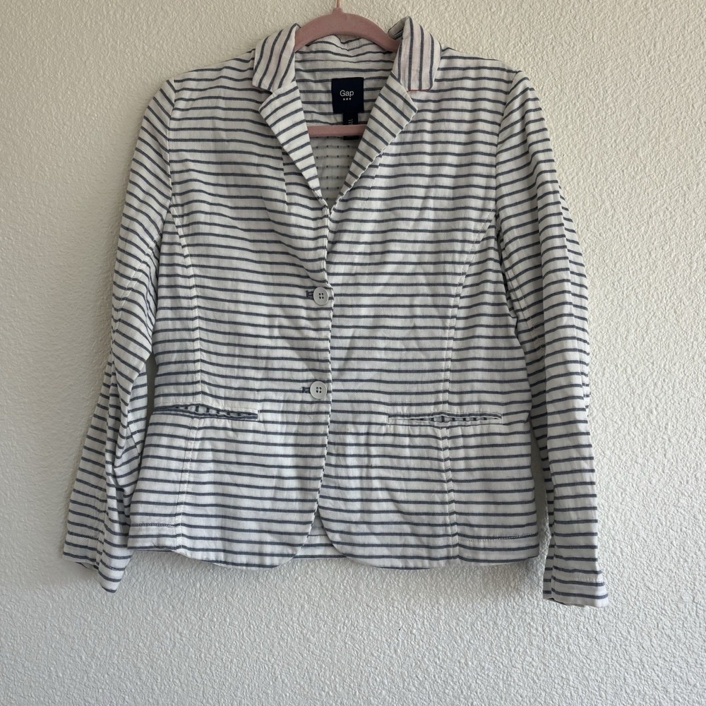 Gap Blue Stripe Blazer Women's Size US 2 Bottoms Faux Pockets